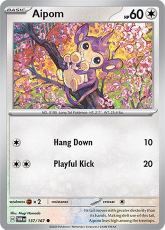 Aipom 137/167 reverse holo Twilight Masquerade, Hobby en Vrije tijd, Verzamelkaartspellen | Pokémon, Losse kaart, Nieuw, Foil