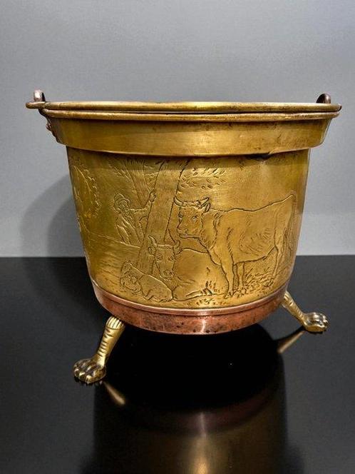 Jardinière - Grote plantbak Ø33 cm met leeuwenpoten - Rood, Antiek en Kunst, Antiek | Overige Antiek