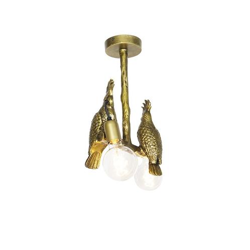 Vintage plafondlamp messing 2-lichts - Animal Papegoje, Huis en Inrichting, Lampen | Plafondlampen, Nieuw