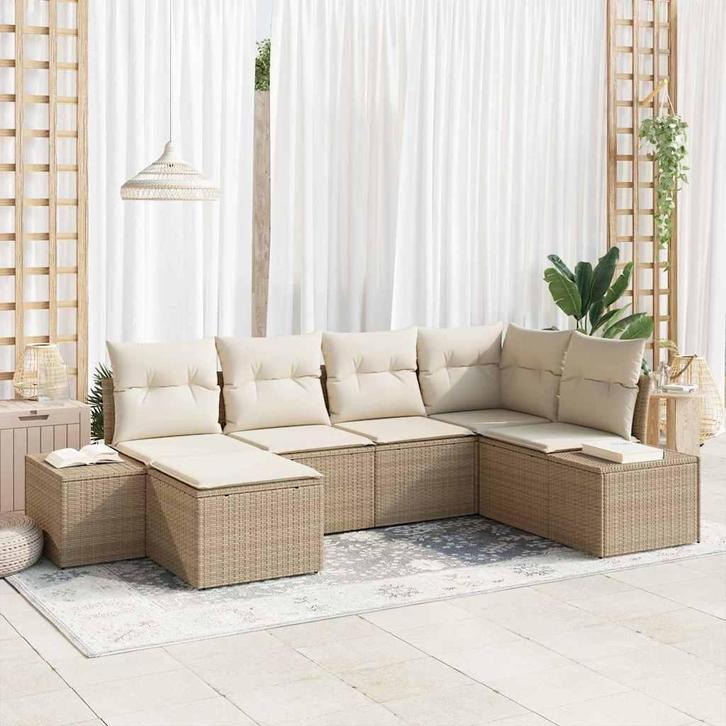 vidaXL Tuin Sofa Set met kussen 6 pcs Beige en Crème poly, Tuin en Terras, Tuinsets en Loungesets, Nieuw, Rotan, Verzenden