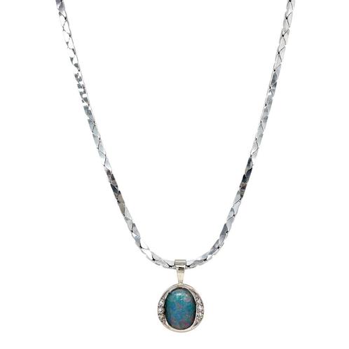 Witgouden collier met opaal hanger 50.5 cm 18 karaat, Sieraden, Tassen en Uiterlijk, Kettingen, Blauw, Zo goed als nieuw, Met hanger