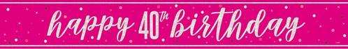 Happy Birthday Banner Roze 40 Jaar 2,75m, Hobby en Vrije tijd, Feestartikelen, Nieuw, Verzenden