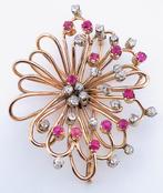 Broche - 18 karaat Geel goud Robijn - Diamant