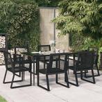 vidaXL 7-delige Tuinset PVC-rattan zwart, Verzenden, 6 zitplaatsen, Nieuw, Rvs