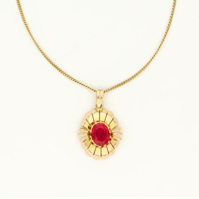 Ketting met hanger - 14 karaat Geel goud - Robijn, Sieraden, Tassen en Uiterlijk, Antieke sieraden