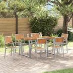 vidaXL Tuin Eetset 7 pcs Grijs en bruin 140 x 80 x 75 cm, Tuin en Terras, Tuintafels, Verzenden, Nieuw