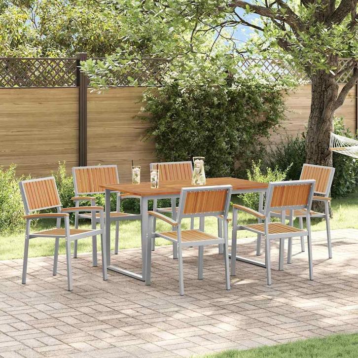 vidaXL Tuin Eetset 7 pcs Grijs en bruin 140 x 80 x 75 cm, Tuin en Terras, Tuintafels, Nieuw, Verzenden