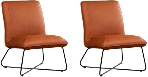 Cognac leren industriële fauteuils zonder armleuning - Ranc, Huis en Inrichting, Fauteuils, 50 tot 75 cm, 75 tot 100 cm, Nieuw