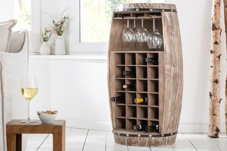 Shabby Chic wijnrek BODEGA 97cm naturel grenen wijnvat voor, Huis en Inrichting, Woonaccessoires | Wijnrekken, Ophalen of Verzenden