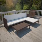 vidaXL 3-delige Loungeset met kussens poly rattan bruin, Verzenden, Nieuw, Rotan, Loungeset