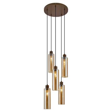Hotel Chique hanglamp donker brons met amber glas 5-lichts - beschikbaar voor biedingen