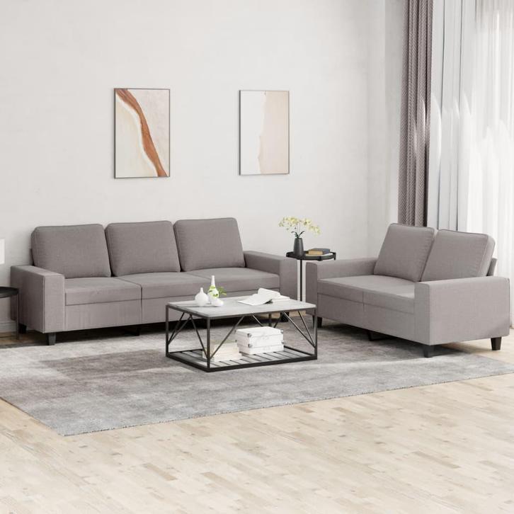 vidaXL 2-delige Loungeset stof taupe, Huis en Inrichting, Banken | Bankstellen, Nieuw, Stof, Vierpersoons of meer, Verzenden