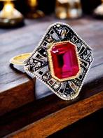 Zonder minimumprijs - Ring - 9 kt. Zilver, Geel goud Robijn, Nieuw