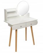 Stijlvolle make-up tafel met ronde spiegel en 2 lades - W..., Huis en Inrichting, Tafels | Kaptafels, Ophalen of Verzenden, Nieuw