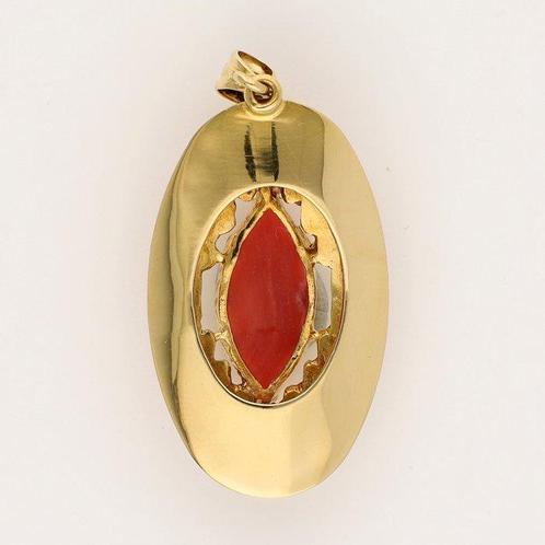 Hanger - 18 karaat Geel goud - Bloedkoraal, Sieraden, Tassen en Uiterlijk, Antieke sieraden