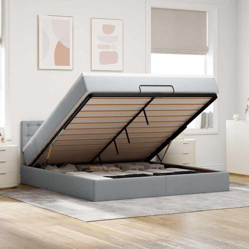 vidaXL Ottoman bed met matras en LEDs 160x200 cm stof, Huis en Inrichting, Slaapkamer | Bedden, 160 cm, 200 cm, Grijs, Tweepersoons