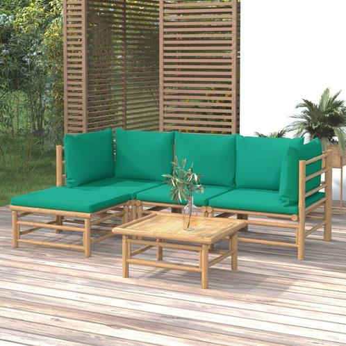vidaXL 5-delige Loungeset met kussens bamboe groen, Tuin en Terras, Tuinsets en Loungesets, Loungeset, Nieuw, Hout, Verzenden