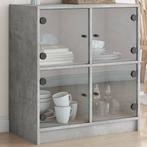 vidaXL Bijzetkast met glazen deuren 68x37x75,5 cm betongrijs, Verzenden, Nieuw, 50 tot 100 cm, Minder dan 100 cm