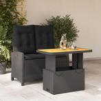 vidaXL 2-delige Tuinset met kussens poly rattan zwart, 2 zitplaatsen, Nieuw, Tuinset, Verzenden