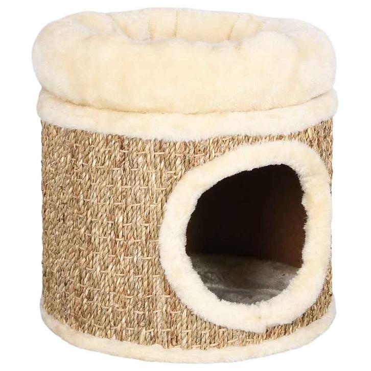 vidaXL Kattenhuis met luxe kussen 33 cm zeegras, Dieren en Toebehoren, Katten-accessoires, Nieuw, Verzenden