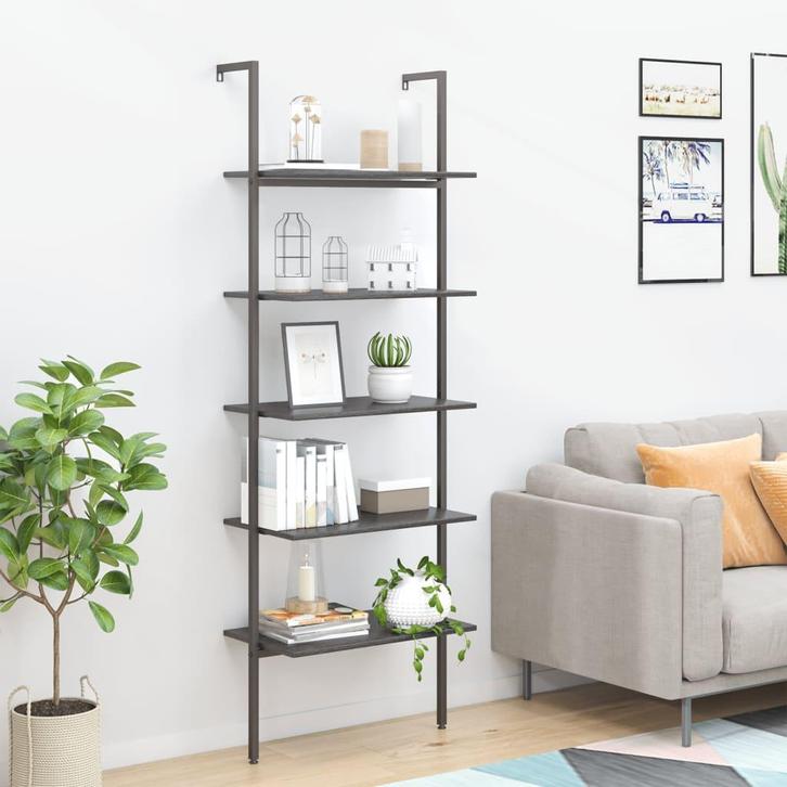 vidaXL Ladderrek met 5 schappen 64x35x185 cm zwart, Huis en Inrichting, Kasten | Boekenkasten, 25 tot 50 cm, Nieuw, Overige houtsoorten