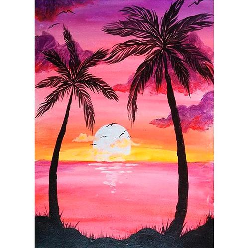 Diamond Painting Set - Paradijs Sunset - Strand & Palmbomen, Hobby en Vrije tijd, Knutselen, Nieuw, Ophalen of Verzenden