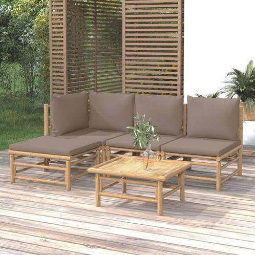 vidaXL 5-delige Loungeset met kussens bamboe taupe, Tuin en Terras, Tuinsets en Loungesets, Loungeset, Nieuw, Hout, Verzenden