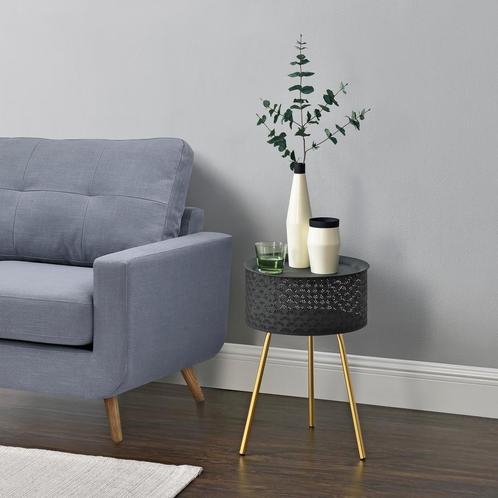 [en.casa] Salontafel Forshaga rond zwart en goud 50xØ35 cm, Huis en Inrichting, Tafels | Bijzettafels, Verzenden