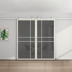 Dubbele stalen schuifdeur 6 Vlaks Wit Rook glas Luxe design, 75 tot 150 cm, Nieuw, 150 tot 225 cm, Metaal