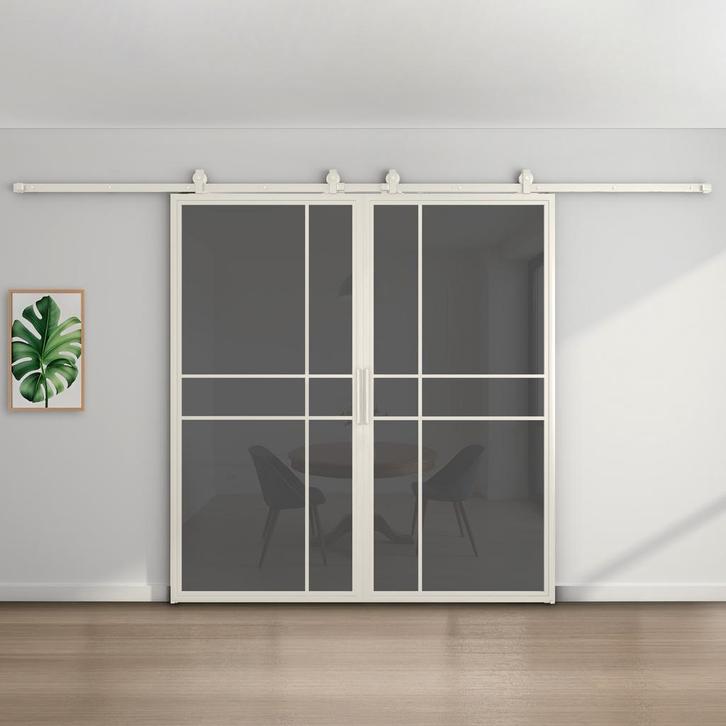 Dubbele stalen schuifdeur 6 Vlaks Wit Rook glas Luxe design, Doe-het-zelf en Verbouw, Kozijnen en Schuifpuien, Inclusief glas