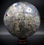 Druzy geode blauwe kant agaat kristal Bol - Hoogte: 215 mm-, Verzamelen, Mineralen en Fossielen