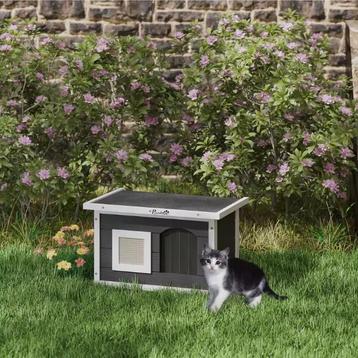 Kattenhuis Buiten –Houten Grot met Krabmat en Deurflap Grijs beschikbaar voor biedingen
