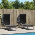 vidaXL Ligbedden 2 st met luifels en tafel poly rattan grijs, Verzenden, Nieuw
