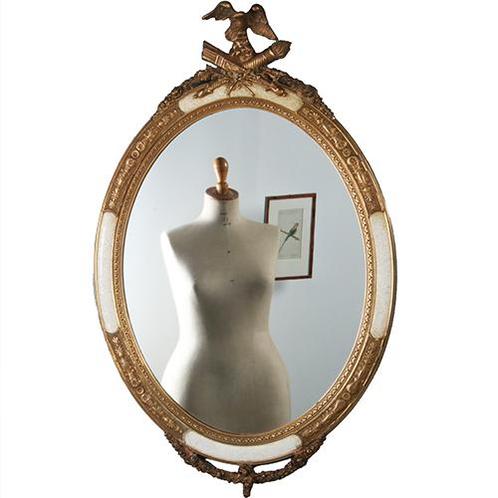 Ovale spiegel in goud met wit en met fraaie kroon Gebr Koch, Antiek en Kunst, Antiek | Spiegels, Ophalen of Verzenden