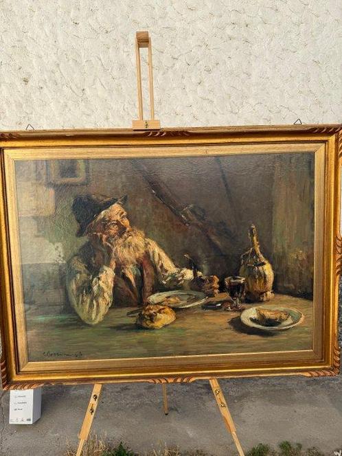 Italiaanse school (XX) - Cacciatore a tavola - XL format, Antiek en Kunst, Kunst | Schilderijen | Klassiek