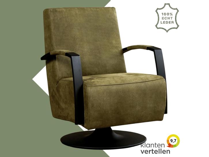 Leren draaifauteuil Mood - Kenia Olive (olijf) -, Huis en Inrichting, Fauteuils, 50 tot 75 cm, 75 tot 100 cm, Nieuw, Leer, Ophalen of Verzenden