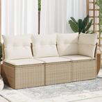 vidaXL Tuinbank 3-zits met kussens poly rattan beige, Verzenden, Nieuw, Rotan