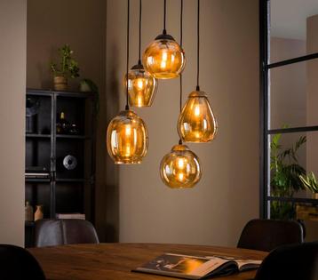 Hanglamp Gold 5L - Dimbaar - Verstelbaar - Amber Glas - 2025 beschikbaar voor biedingen