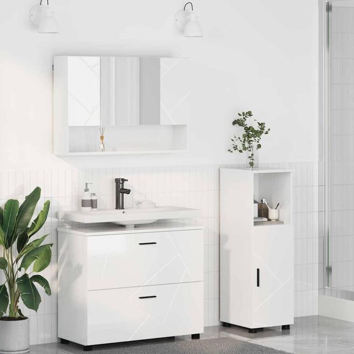 vidaXL Badkamermeubelset 3 pcs Hoogglans wit 76,5 x 35 x 64, Huis en Inrichting, Badkamer | Badkamermeubels, Nieuw, Verzenden