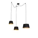 Hanglamp met 3 katoenen kappen zwart met goud - Cava, Huis en Inrichting, Lampen | Hanglampen, Nieuw, Overige materialen, Klassiek / Antiek
