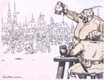 Geweld in Oss en omstreken op spotprent (lijst optie), Antiek en Kunst, Kunst | Litho's en Zeefdrukken, Verzenden