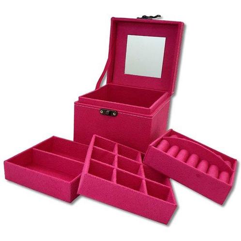 Sieradendoosje / juwelenkistje vierkant fuchsia roze, Sieraden, Tassen en Uiterlijk, Overige Accessoires, Nieuw, Verzenden