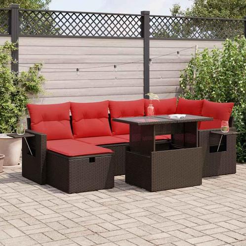 vidaXL 7-delige Loungeset met kussens poly rattan acacia, Tuin en Terras, Tuinsets en Loungesets, Loungeset, Nieuw, Rotan, Verzenden