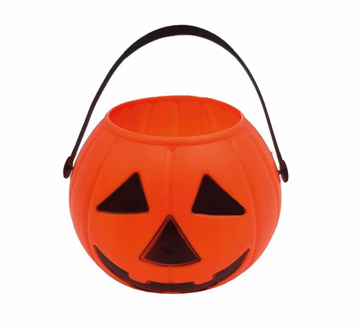 Oranje Halloween Snoep Emmer Pompoen 15cm, Hobby en Vrije tijd, Feestartikelen, Nieuw, Verzenden