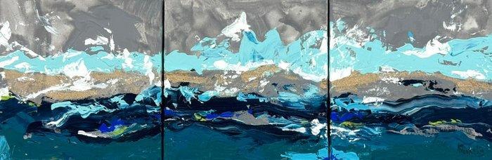 Brooksby - Ocean Wave, gold acrylic, 3 panel - triptych, Antiek en Kunst, Kunst | Schilderijen | Modern