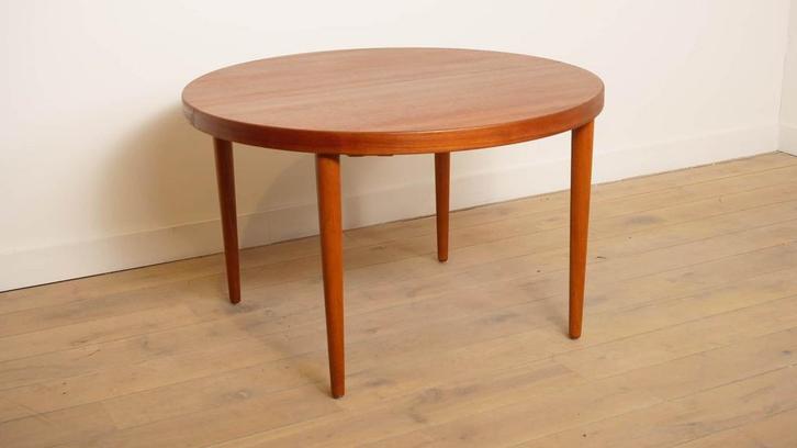 Vintage ronde eettafel | uitschuifbaar | teak | 115 - 170, Huis en Inrichting, Tafels | Eettafels, Ophalen of Verzenden