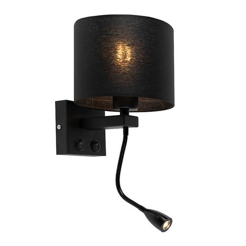 Moderne wandlamp zwart met zwarte kap - Brescia, Huis en Inrichting, Lampen | Wandlampen