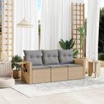 vidaXL 3-delige Loungeset met kussens poly rattan beige, Verzenden, Nieuw, Rotan, Loungeset