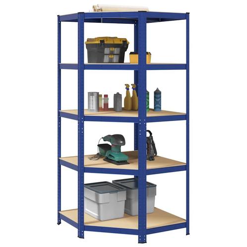 vidaXL Hoekrek 5-laags staal en bewerkt hout blauw, Huis en Inrichting, Kasten | Stellingkasten, Nieuw, Verzenden