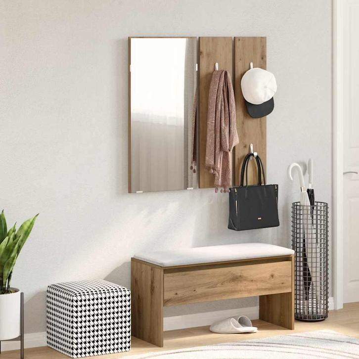 vidaXL Halmeubelset bewerkt hout artisanaal eikenkleur, Huis en Inrichting, Banken | Voetenbanken en Poefen, Nieuw, Verzenden